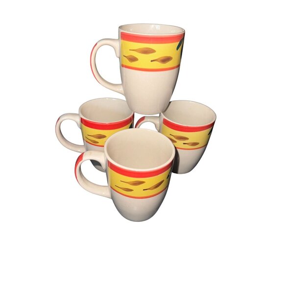 Set Of 4 Country View Rooster Ceramic Mugs 4.25" Tall - Picture 2 of 10